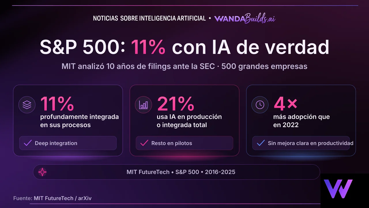 Estudio MIT: solo el 11% de las empresas del S&P 500 tiene la IA profundamente integrada
