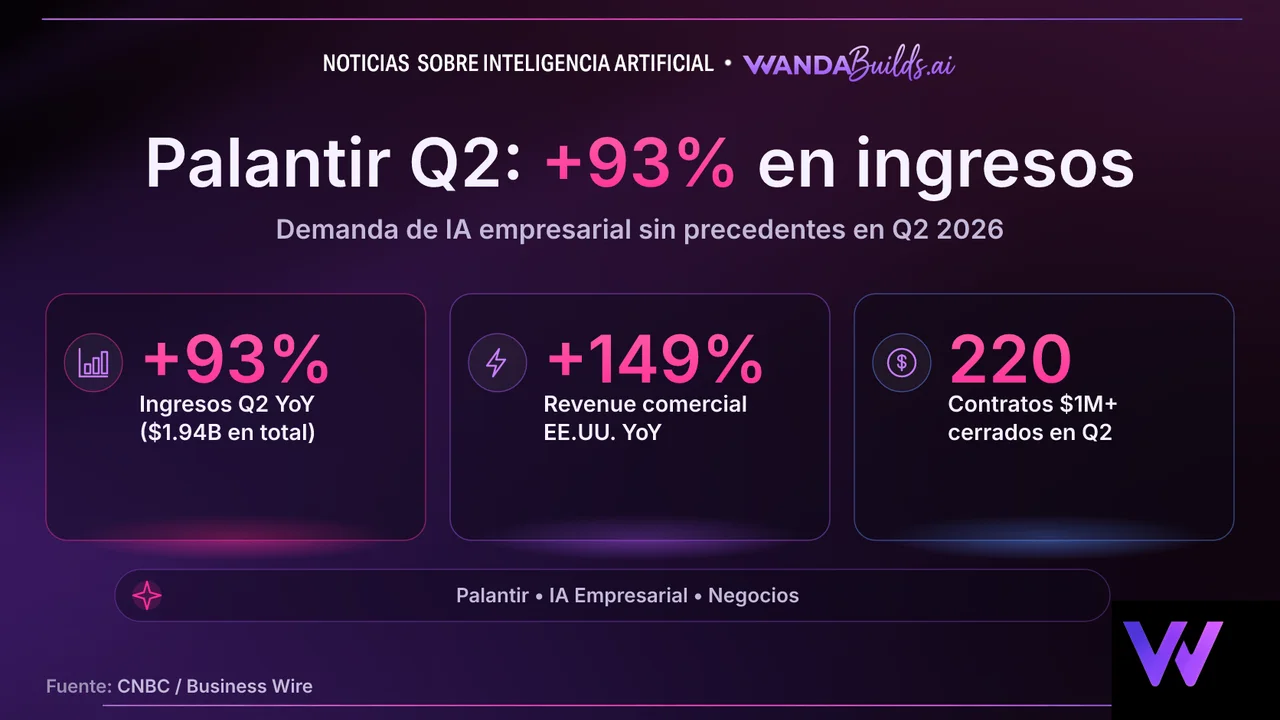 Palantir reporta crecimiento de 93% en ingresos en Q2 2026 impulsado por demanda de IA empresarial