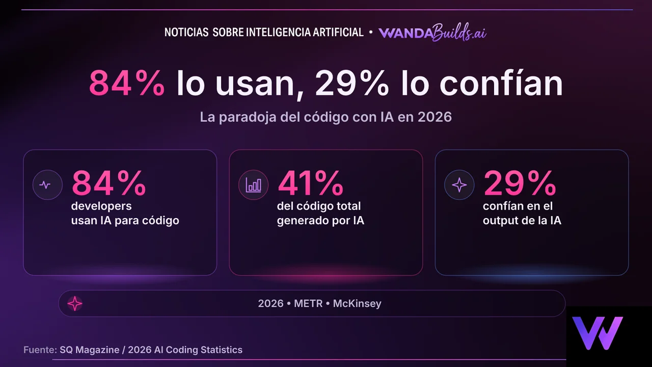 El 84% de los desarrolladores usa IA para programar, pero solo el 29% confía en su código
