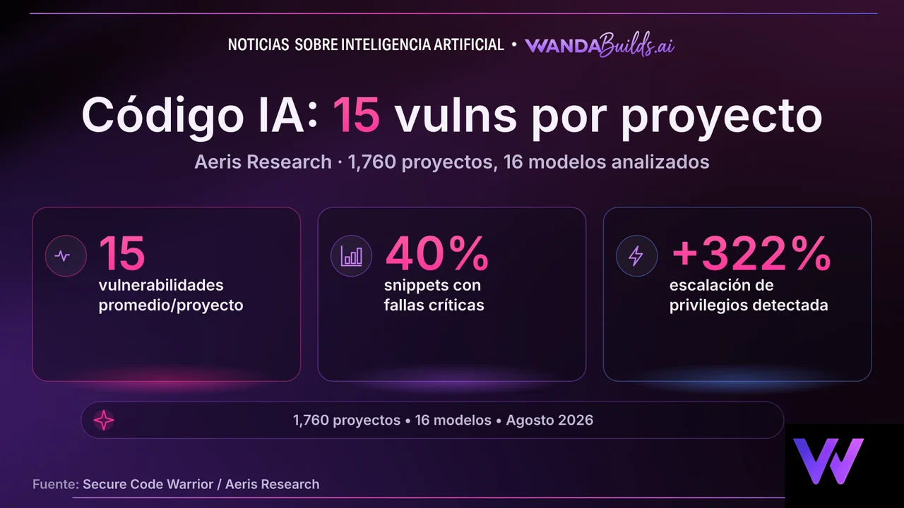 El código generado por IA promedia 15 vulnerabilidades de seguridad por proyecto, según estudio