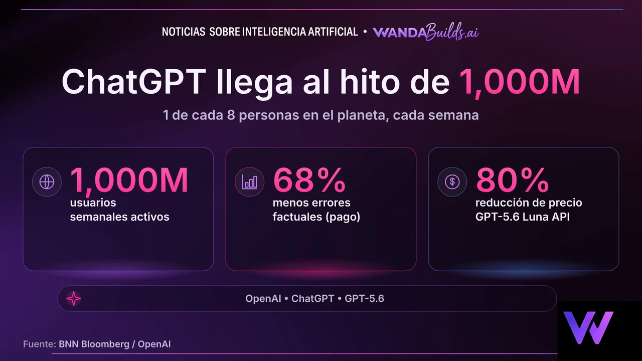 ChatGPT supera los 1,000 millones de usuarios semanales activos